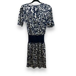 Vintage Liz Claiborne 80s 90s Padded Shoulder Navy White Midi Dress - 10